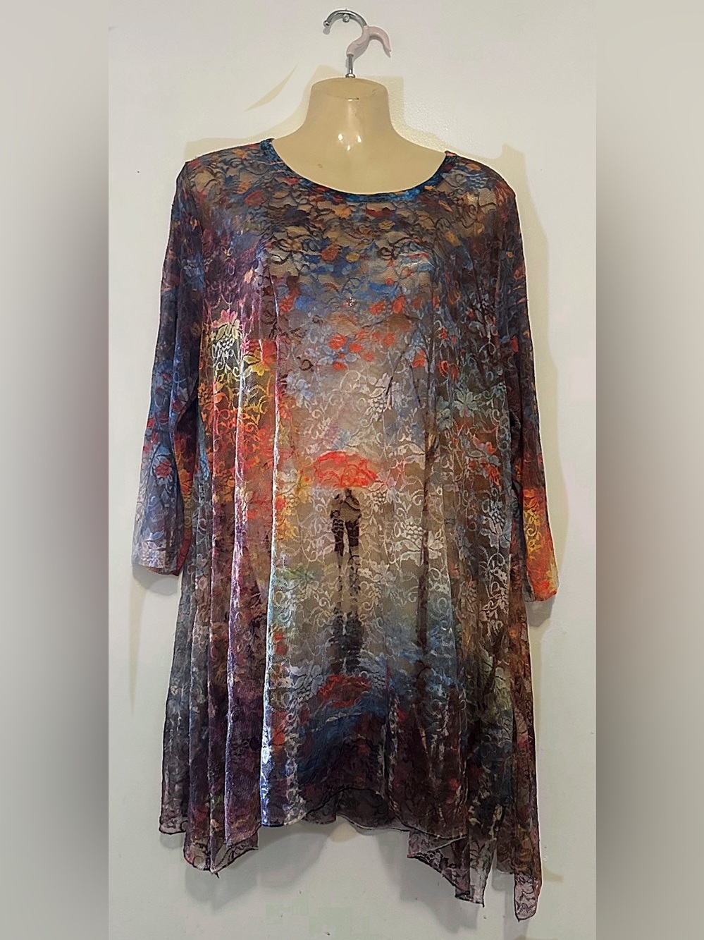 Multicolor Lace Net Overlay Tunic Top
